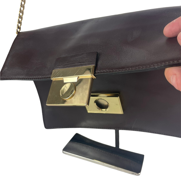 Milly Plum Leather Foldover Envelope Lock Closure Chain Cross Body Bag - Picture 6 of 9